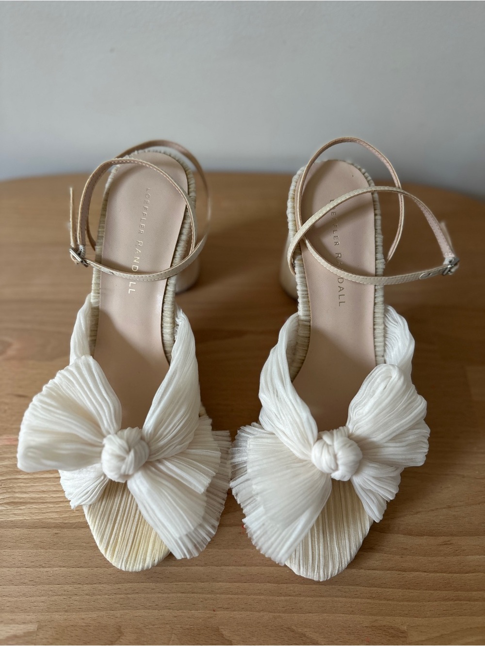 Loeffler Randall Camellia Pleated Bow Heel Sandals in Pearl